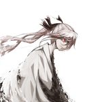  angry fujiwara_no_mokou hair_over_one_eye hair_ribbon highres long_hair madara_hato ponytail ribbon solo touhou white_background white_hair 