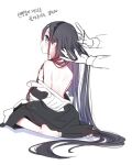  1girl 1other absurdly_long_hair aris_(blue_archive) barefoot black_hair black_skirt blue_archive blue_eyes blush_stickers deany disembodied_limb long_hair open_mouth shirt shoes simple_background skirt smile toes very_long_hair white_background white_shirt 