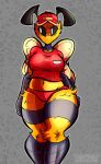 antennae_(anatomy) anthro arthropod bee big_breasts black_sclera bluddly breasts curvy_figure female hi_res hourglass_figure hymenopteran insect pizza_bee_(xexeezy) solo thick_thighs wings