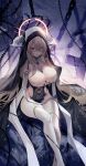  1girl absurdres azur_lane bare_shoulders black_gloves blonde_hair breast_cutout breasts chain cleavage covered_navel fake_horns feet_out_of_frame gloves habit hair_between_eyes halo highres horns implacable_(azur_lane) large_breasts long_hair looking_at_viewer nun orange_eyes pelvic_curtain revealing_clothes revision shiro_kanae solo thighhighs two-tone_dress veil very_long_hair white_horns white_thighhighs 
