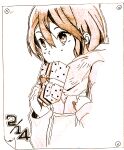  aliceseven borrowed_character box box_of_chocolates chocolate derivative_work gift gift_box graphite_(medium) highres holding holding_gift inaba_himeko kokoro_connect traditional_media valentine 