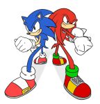 absurd_res anthro blue_body blue_fur clothing duo echidna eulipotyphlan footwear fur gloves green_eyes handwear hedgehog hi_res knuckles_the_echidna male mammal monotreme purple_eyes red_body red_clothing red_footwear red_fur red_shoes sega shoes silenttandem simple_background smile sonic_the_hedgehog sonic_the_hedgehog_(series) tan_body tan_fur white_background white_body white_clothing white_fur white_gloves white_handwear
