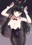  black_hair black_halo blue_archive bright_pupils choker hair_ornament hairclip halo highres looking_at_viewer mario_(mario_portal) playboy_bunny red_eyes rio_(blue_archive) seminar_(blue_archive) white_pupils 