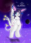 anthro blue_eyes breasts canid canine duo erection female floating fox from_behind_position fur genitals hair hi_res humanoid male male/female mammal navel nippel penis planet purple_hair pussy sex shivaa_snow silavos silavos_snow smile universe watermark white_body white_fur