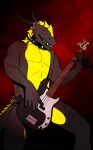 anthro bass_guitar bassist claws collar concert dragon electronics ernesto_(rebeldragon101) evil_face evil_grin evil_look exhibitionism fangs grin guitar headphones hi_res looking_at_viewer male microphone mostly_nude muscular muscular_anthro muscular_male musical_instrument nude open_mouth pecs plucked_string_instrument public public_exposure public_nudity rebeldragon101 smile solo strategic_censorship strategically_covered string_instrument teeth