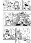  admiral_(kantai_collection) bare_shoulders comic detached_sleeves greyscale hairband haruna_(kantai_collection) hat herada_mitsuru highres japanese_clothes kantai_collection kongou_(kantai_collection) long_hair military military_uniform monochrome multiple_girls naval_uniform open_mouth skirt translated uniform wide_sleeves 