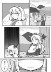  alice_margatroid apron bow comic cosplay dora_ita greyscale hair_bow hairband horn_ribbon horns ibuki_suika leg_hug minigirl monochrome multiple_girls ribbon shanghai_doll shanghai_doll_(cosplay) tears touhou translated waist_apron 