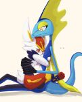 ambiguous_gender anthro anthro_on_anthro blue_body blush cinderace duo embrace fur generation_8_pokemon hi_res hug inteleon nintendo pokemon pokemon_(species) sitting sitting_on_another tagme white_body white_fur