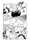  anger_vein comic crossdressing dian_cecht erubo greyscale hair_ornament jumping monochrome multiple_boys original otoko_no_ko panties pantyshot skirt tattoo translated underwear yohane_bonaventura 