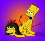 bart_simpson black_hair bodily_fluids butt demon demon_humanoid doggystyle duo female from_behind_position hair hi_res humanoid jessica_lovejoy male male/female nude open_mouth red_bow saliva sex the_simpsons young