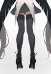 1girl absurdly_long_hair absurdres arknights black_footwear black_hair black_thighhighs blunt_ends coat colored_inner_hair facing_ahead from_behind grey_hair grey_skirt high_heels highres invisible_floor kneepits leg_focus leg_only legs long_hair lower_body made_in_zhejiang miniskirt multicolored_hair pleated_skirt shiny_clothes shiny_footwear shiny_legwear simple_background skindentation skirt solo standing straight_hair strappy_heels tailcoat thighhighs thighs two-tone_hair very_long_hair virtuosa_(arknights) white_background white_coat zettai_ryouiki 