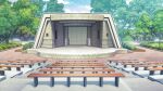  bench blue_sky brick_road bush cloud day film_grain game_cg izumi_tsubasu no_humans non-web_source official_art outdoors re:stage! sky stage stairs theater theater_seating tree 