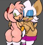 amy_rose anthro anthro_on_anthro areola bat breasts butt clothing duo eulipotyphlan female female/female genitals gloves handwear hedgehog hi_res lipstick makeup mammal narrowed_eyes neisucksatart nipples open_mouth pussy rouge_the_bat sega simple_background smile sonic_the_hedgehog_(series)