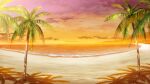  beach cloud evening film_grain game_cg horizon izumi_tsubasu mountain no_humans non-web_source ocean official_art orange_sky outdoors palm_tree re:stage! scenery sky tree 