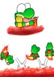 ambiguous_gender boots burning butt_on_fire clothing fifybear fire footwear green_yoshi lava mario_bros nintendo pain shell solo tail tail_on_fire tongue tongue_out yoshi