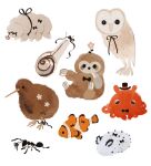  animal_focus ankle_ribbon ant arm_up barn_owl bird black_bow black_bowtie black_eyes black_headwear black_ribbon bow bowtie bright_pupils bug clownfish fish flower flower_in_mouth flower_on_head from_above full_body hand_on_own_face hand_up hat kiwi_(bird) leg_ribbon li04r looking_at_viewer mini_hat mini_top_hat no_eyes no_humans no_mouth octopus original owl pink_flower ribbon sea_slug shell simple_background sitting sloth_(animal) snail solid_circle_eyes standing tardigrade top_hat umbrella_octopus white_background white_flower 