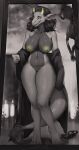 anthro areola big_breasts biped breasts dragon female genitals hi_res looking_at_viewer nipples non-mammal_breasts pupils pussy scalie smile strigiformes thick_thighs
