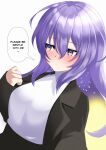  1girl black_jacket blush breasts gradient_hair highres hololive hololive_indonesia jacket jitome kaiyen large_breasts long_hair moona_hoshinova multicolored_hair purple_eyes purple_hair sleeves_past_wrists starry_hair sweater virtual_youtuber white_background white_sweater 