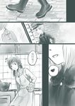  bai_lao_shu blush comic cooking couple dress erica_hartmann gertrud_barkhorn greyscale highres long_hair monochrome multiple_girls open_mouth short_hair smile strike_witches translated twintails uniform world_witches_series yuri 