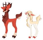 alastor_(hazbin_hotel) ambiguous_gender blonde_hair charlie_morningstar deer demon duo female feral feralized fur hair hazbin_hotel hi_res horn labbit1337 male mammal red_body red_fur smile tan_body tan_fur white_body white_fur