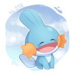  025sakura393 :d blush closed_eyes commentary_request full_body happy highres mudkip no_humans open_mouth pokedex_number pokemon pokemon_(creature) smile solo sparkle 