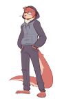 2019 absurd_res anthro bandanna bottomwear clothed clothing colored_sketch eyewear facial_tuft front_view fur glasses hair hand_in_pocket hi_res hoodie kerchief koda_jd male mammal mouth_closed mustelid orange_body orange_hair otter pants pockets portrait simple_background sketch solo standing summer_(michl0) tail topwear