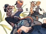 5_fingers anthro anthro_on_anthro clothed clothing duo fingers fur giraffe giraffid hat headgear headwear hemuchang hi_res horn interspecies kissing male male/male mammal ossicone size_difference tail