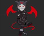  1boy animal_ear_headwear animal_ears beanie black_background blush_stickers boots buttons cat_ears chain cigarette collared_jacket commentary_request crossed_arms crossed_legs cuffs danganronpa_(series) danganronpa_v3:_killing_harmony demon_tail demon_wings evil_grin evil_smile fake_animal_ears full_body greyscale grin half-closed_eyes hat holding holding_cigarette hoshi_ryoma jacket kogarashi_8 leather leather_jacket long_sleeves looking_at_viewer male_focus monochrome mouth_hold open_mouth partial_commentary prison_clothes red_eyes red_hair red_wings shackles sharp_teeth short_hair simple_background sitting smile solo spot_color striped_jumpsuit tail teeth two-tone_jumpsuit very_short_hair wings zipper zipper_pull_tab 