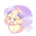  025sakura393 alcremie alcremie_(ribbon_sweet) blush closed_mouth commentary_request full_body hands_up highres looking_at_viewer no_humans pokedex_number pokemon pokemon_(creature) purple_eyes solo star_(symbol) 