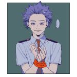  ... 1boy bags_under_eyes boku_no_hero_academia border bound bound_wrists closed_mouth collared_shirt fingernails green_background looking_at_viewer male_focus necktie purple_eyes purple_hair red_necktie rnuyvm school_uniform shinsou_hitoshi shirt short_hair short_sleeves solo speech_bubble spiked_hair spoken_ellipsis sweatdrop u.a._school_uniform upper_body white_border white_shirt 