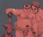  2boys abs afro animal_print bar_censor bara beard belly big_nose brown_hair censored clothing_aside club_(weapon) colored_skin cowboy_shot erection facial_hair foreskin full_beard fundoshi fundoshi_aside girthy_penis handjob highres horns japanese_clothes koto_(32456033) large_pectorals large_penis leg_hair loincloth looking_at_viewer male_focus male_pubic_hair mature_male multiple_boys muscular muscular_male navel navel_hair nipples oni original pectorals penis plump print_loincloth pubic_hair red_oni red_skin seductive_smile short_hair sideburns single_horn smile sparse_chest_hair spiked_club stomach strongman_waist testicle_hair tiger_print topless_male tusks weapon yaoi 