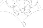 2023 alien angel_(lilo_and_stitch) antennae_(anatomy) big_breasts black_and_white breasts disney experiment_(lilo_and_stitch) eyelashes female goattrain hi_res huge_breasts hyper hyper_breasts lilo_and_stitch line_art looking_at_viewer macro monochrome open_mouth open_smile planet planet_between_breasts planet_dwarfing simple_background smile solo terra_macro white_background