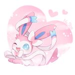  025sakura393 ;d aqua_eyes bright_pupils commentary_request heart highres no_humans one_eye_closed open_mouth pokedex_number pokemon pokemon_(creature) smile solo star_(symbol) sylveon white_pupils 