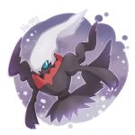  025sakura393 aqua_eyes border bright_pupils commentary_request darkrai full_body highres looking_back no_humans pokedex_number pokemon pokemon_(creature) solo star_(symbol) white_border white_pupils 