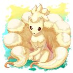 ambiguous_gender chest_tuft feral generation_1_pokemon grass head_tuft multi_tail ninetales nintendo paws plant plattyneko pokemon pokemon_(species) raised_paw red_eyes sitting solo tail tuft