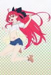  absurdres ahoge corticarte_apa_lagranges cutoffs denim denim_shorts happy heart highres kannatsuki_noboru long_hair midriff navel open_fly open_mouth ponytail red_eyes red_hair shinkyoku_soukai_polyphonica short_shorts shorts smile tattoo unzipped 