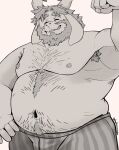 absurd_res anthro asgore_dreemurr beard body_hair bovid boxer_briefs boxer_briefs_only boxers_(clothing) caprine chest_hair clothed clothing deltarune eyes_closed facial_hair flexing flexing_bicep goat hi_res horn les male mammal slightly_chubby slightly_chubby_anthro slightly_chubby_male smile smiling_at_viewer solo topless unatazaamarilla undertale_(series) underwear underwear_only