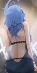  1girl absurdres ako_(blue_archive) ako_(dress)_(blue_archive) ass back backless_dress backless_outfit blanc_(whit_blanc) blue_archive blue_hair blue_halo breasts dress from_behind halo highres large_breasts long_hair official_alternate_costume sleeveless sleeveless_dress solo 