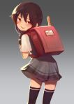  1girl backpack bag brown_hair from_behind highres looking_back mammam open_mouth pleated_skirt randoseru school_uniform skirt tana_m thighhighs zettai_ryouiki 