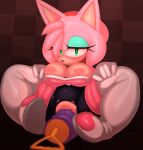 amy_rose anthro big_breasts blush breasts clothed clothing digital_media_(artwork) dildo dildo_insertion duo ephemilie eulipotyphlan female fur genitals gloves green_eyes hair handwear hedgehog hi_res mammal nipples penetration pink_body pussy ribbed_dildo sega sex_toy sex_toy_insertion solo sonic_the_hedgehog_(series)