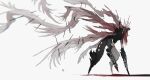  black_skin colored_skin creature full_body highres kamikiririp no_humans open_mouth original red_hair red_wings solo white_background white_wings wings 