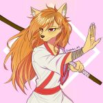 anthro arm_wraps asian_clothing canid canine ceroba_(undertale_yellow) clawed_fingers clothing digit_ring east_asian_clothing eyelashes facial_tuft female fox hair inner_ear_fluff japanese_clothing jewelry kimono long_hair mammal martial_arts multicolored_clothing multicolored_kimono pose prick_ears pupils red_clothing red_eyes red_hair red_kimono ring rukkatan_art slit_pupils snout solo staff tuft two_tone_clothing two_tone_kimono undertale_(series) undertale_yellow wedding_ring white_clothing white_kimono wraps