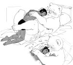 2024 anthro bear bed bepo_(one_piece) blush butt clothing duo embrace eyes_closed furniture hi_res hug human male mammal minkmen_(one_piece) nekokat42 one_piece pillow polar_bear tattoo trafalgar_law underwear ursine