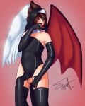 angel armwear clothed clothing demon exsoulfx genitals girly hair hi_res humanoid legwear male nephilim nun_outfit partially_clothed penis ponytail raven_(raven) red_eyes simple_background small_penis solo succubus thigh_highs wings