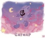 anthro blush catnap_(poppy_playtime) cloud domestic_cat felid feline felis hi_res jewelry male mammal moon morirbun necklace night open_mouth open_smile poppy_playtime running sky smile smiling_critters solo star tongue