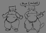 3_toes 4_fingers :3 anthro barefoot beauty_mark belly belly_overhang big_belly black_and_grey bottomwear breasts cassi_cat_(cassicat) cassicat cleavage clothed clothing container cup dialogue digital_media_(artwork) domestic_cat english_text feet felid feline felis female fingers fully_clothed hand_on_hip holding_container holding_cup holding_object mammal markings medium_breasts mole_(marking) monochrome open_mouth oversized_bottomwear oversized_clothing oversized_pants overweight overweight_anthro overweight_female pants shirt sketch solo speech_bubble standing straw tail text toes topwear trans_(lore) trans_woman_(lore) whiskers