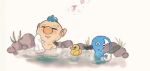  alph_(pikmin) black_eyes blue_hair blue_pikmin blue_skin bud collarbone colored_skin commentary_request freckles ginii grass holding holding_towel male_focus onsen parade pikmin_(series) ripples rock rubber_duck short_hair simple_background smile steam sweat topless_male towel triangle_mouth very_short_hair white_background wiping_face 