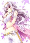  belt blush breasts gold hair_intakes hairband idolmaster idolmaster_(classic) jewelry large_breasts long_hair midriff navel necklace pants pink_eyes shijou_takane silver_hair sleeveless smile solo star suien very_long_hair wristband 