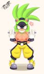 afrosoricid anthro big_breasts blue_eyes breasts chipxdip clothed clothing digital_media_(artwork) ear_piercing female fur gloves green_body hair handwear hi_res idw_publishing looking_at_viewer mammal nipples piercing pinup pose sega simple_background smile solo sonic_the_hedgehog_(comics) sonic_the_hedgehog_(idw) sonic_the_hedgehog_(series) surge_the_tenrec teeth tenrec thick_thighs