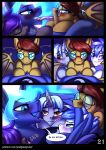 absurd_res bass_amperage bat_pony blue_eyes blush blushing_at_viewer bodily_fluids comic english_text equid equine estrella_azul_(oc) ethereal_hair eyewear fan_character feral french_kissing friendship_is_magic glasses group hasbro hi_res horn jedayskayvoker kissing licking long_tongue male male/male mammal membrane_(anatomy) membranous_wings my_little_pony mythological_creature mythological_equine mythology onomatopoeia orange_eyes princess_luna_(mlp) saliva sound_effects speech_bubble text tongue tongue_out unicorn url winged_unicorn wings